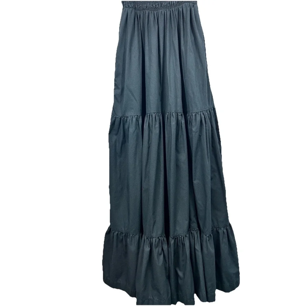 Abercrombie & Fitch Smocked Maxi‎ Dress Black XSP Tiered Cottagecore Coquette